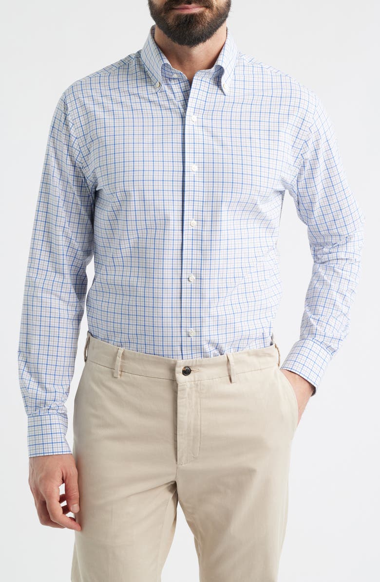 Peter Millar Canal Tailored Fit Check Performance Poplin Button-Down Shirt, Main, color, Dusk Blue