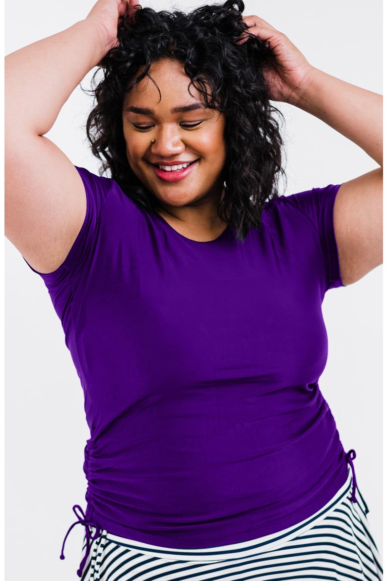 Plus Size Short Sleeve Adele Swim Top, Alternate, color, Eggplant