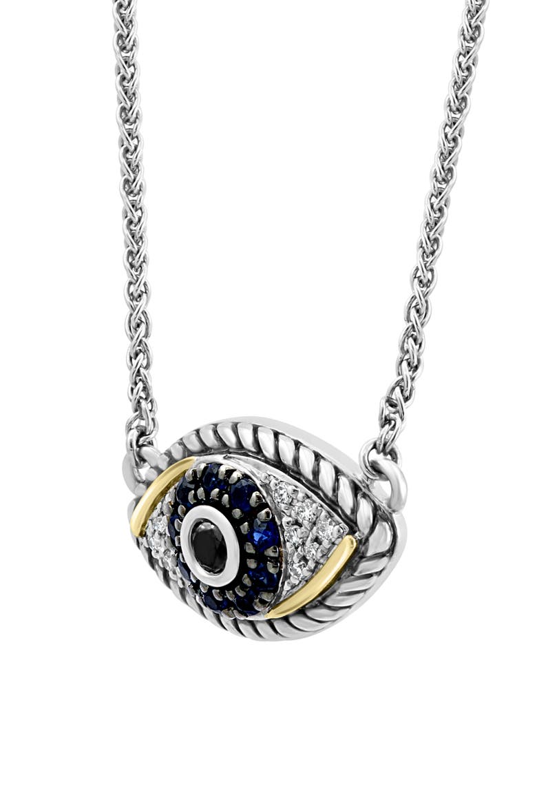 Sterling Silver Diamond and Sapphire Evil Eye Pendant Necklace, Alternate, color, SILVER