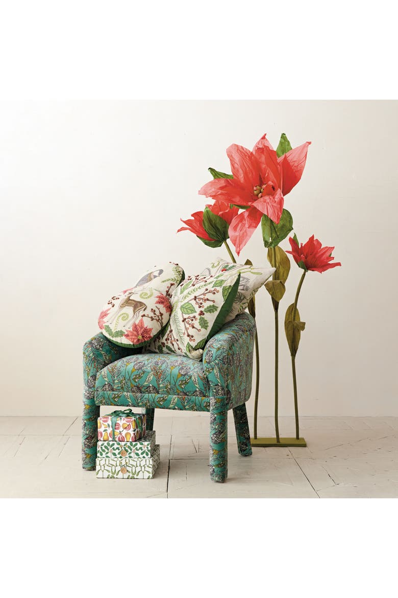 Linen Botanical Pillow with Deer and Cotton Back, Main, color, Multicolor