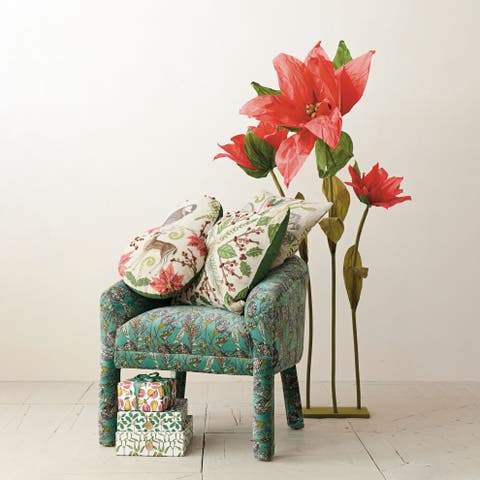 Linen Botanical Pillow with Deer and Cotton Back