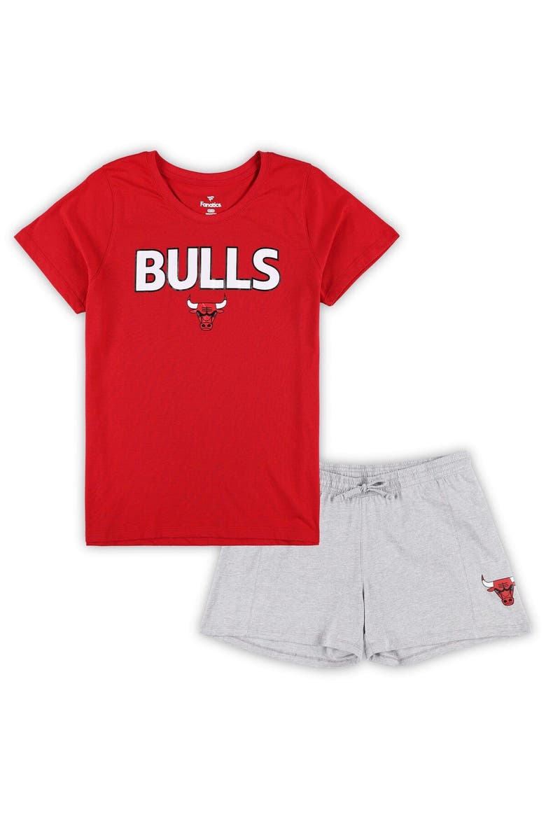 Women's Fanatics Branded Red/Heather Gray Chicago Bulls Plus Size T-Shirt & Shorts Combo Set, Main, color, Red