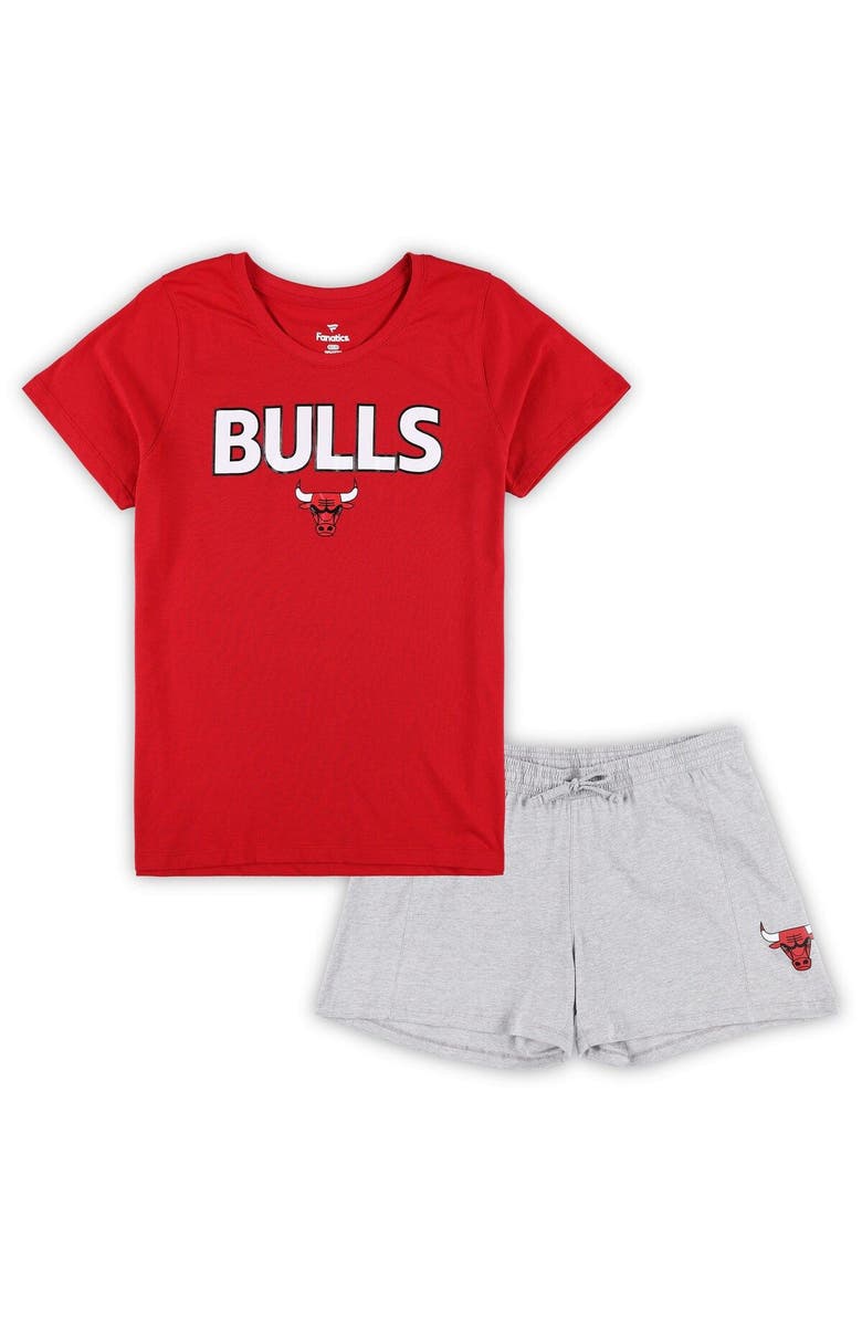 FANATICS Women's Fanatics Branded Red/Heather Gray Chicago Bulls Plus Size T-Shirt & Shorts Combo Set, Main, color, Red