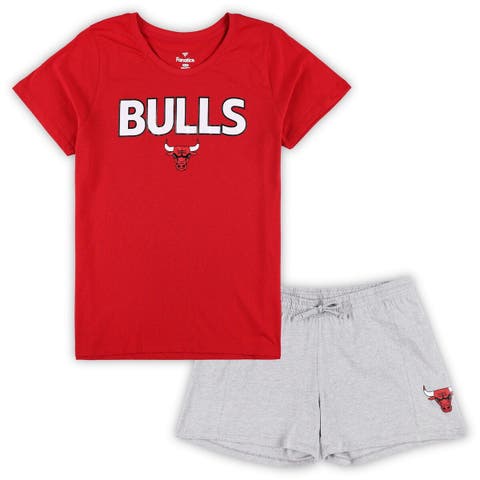 Women's Fanatics Branded Red/Heather Gray Chicago Bulls Plus Size T-Shirt & Shorts Combo Set