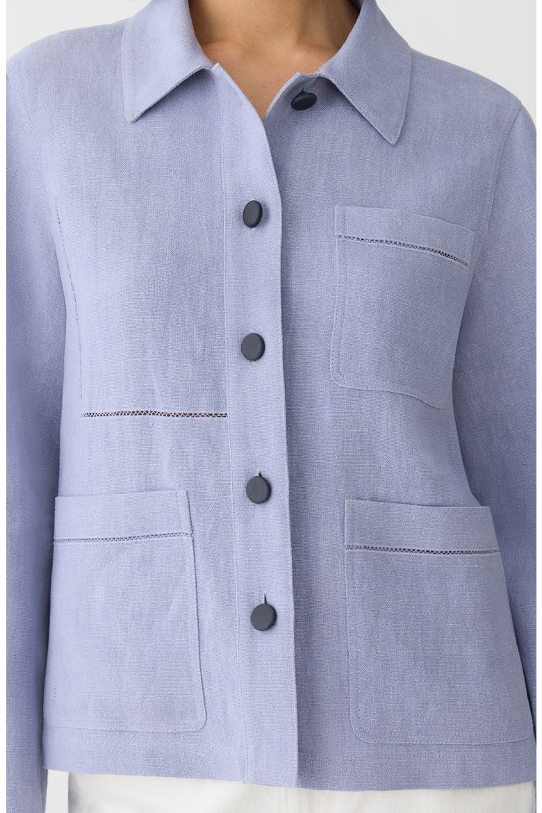Linen Blend Canvas Jacket with Detachable Leather Collar, Alternate, color, CATMINT