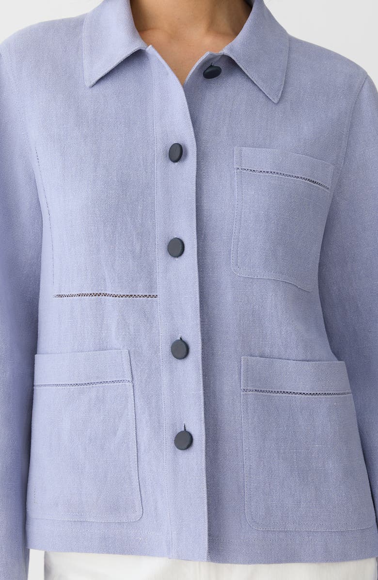Lafayette 148 New York Linen Blend Canvas Jacket with Detachable Leather Collar, Alternate, color, Catmint
