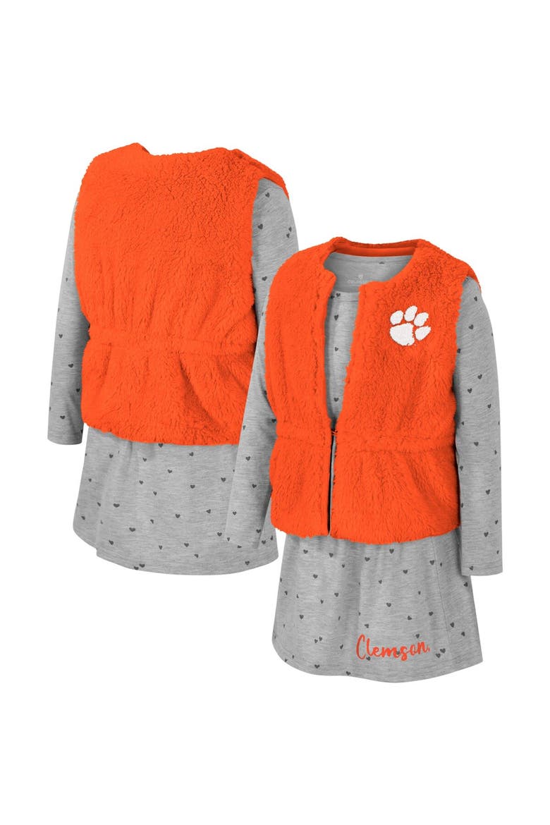 Girls Toddler Colosseum Orange Clemson Tigers Meowing Vest & Dress Set, Main, color, Orange