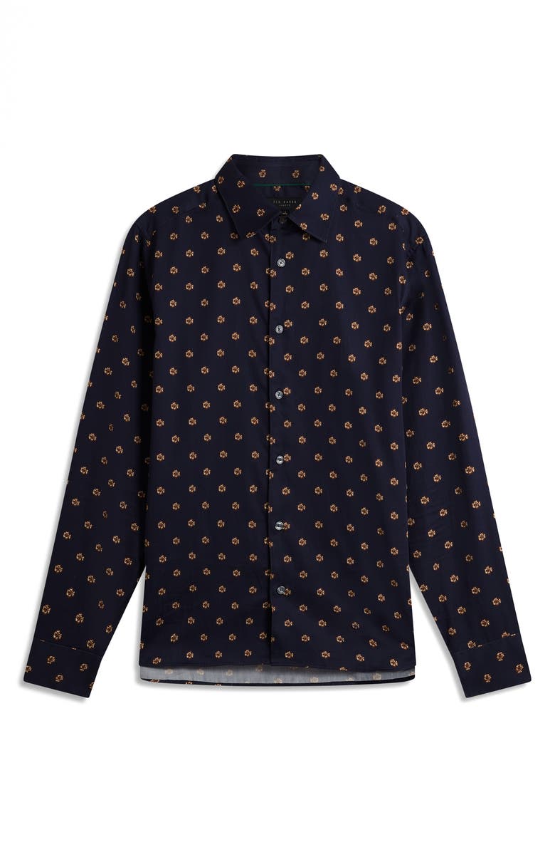 Ted Baker Olufar Print Cotton Button-Up Shirt, Alternate, color, Navy