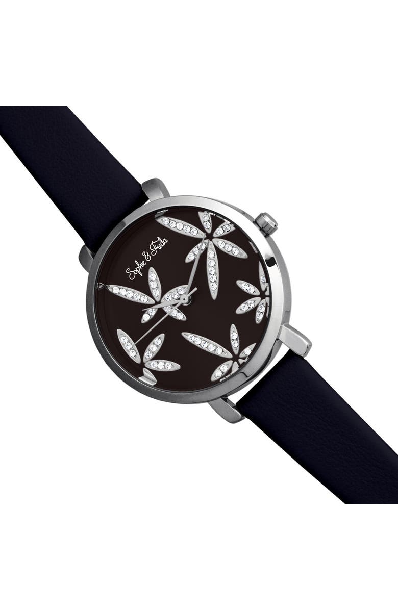 Sophie and Freda Sophie & Freda Key West Leather-Band Watch w/Swarovski Crystals, Alternate, color, Silver/Black