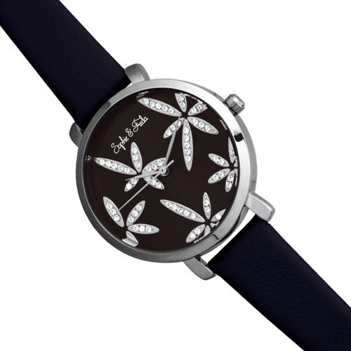 Sophie And Freda Key West Leather-band Watch With Swarovski Crystals In Black