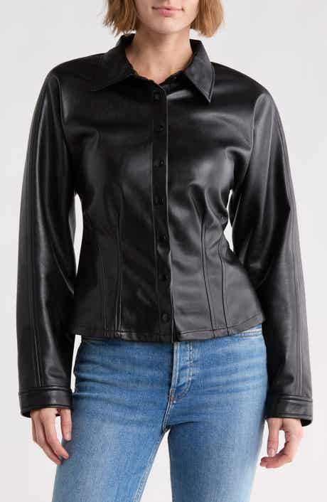 Faux Leather Long Sleeve Top