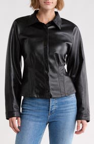 Halogen® Faux Leather Long Sleeve Top
