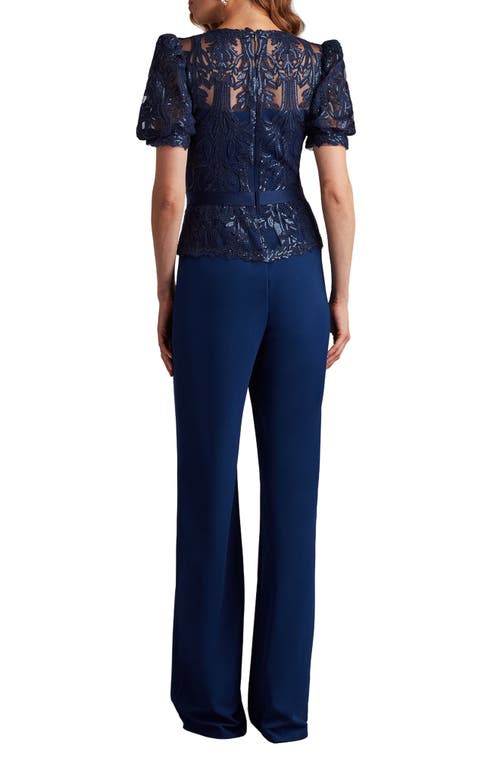 Tadashi Shoji Ziya Embellished Puff Sleeve Jumpsuit In Blue
