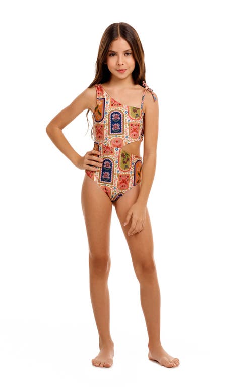 Agua Bendita Kids' Savanna Cutout Reversible One-piece Swimsuit In Multi