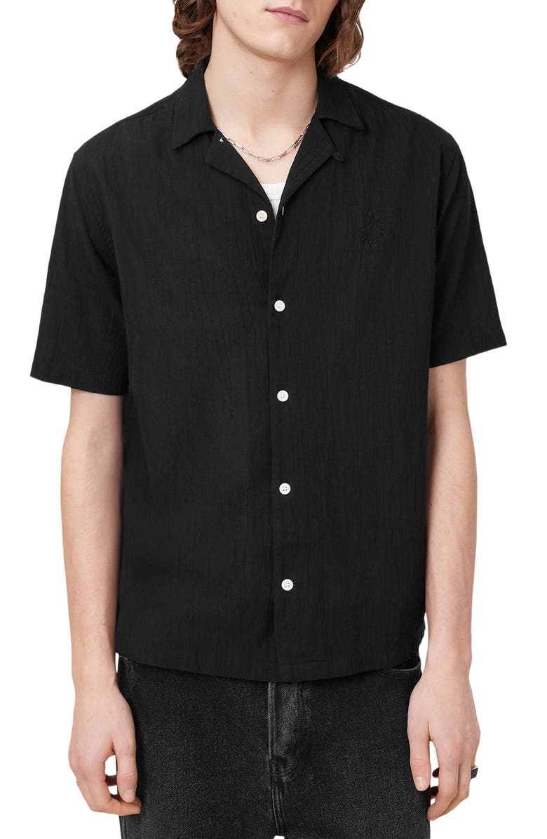 AllSaints Haven Short Sleeve Camp Shirt, Main, color, Black