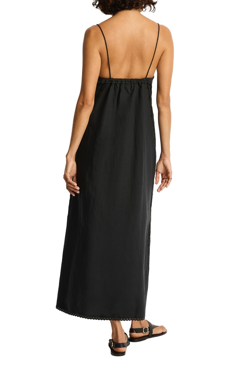 Lace Detail Midi Cover-Up Dress, Alternate, color, BLACK