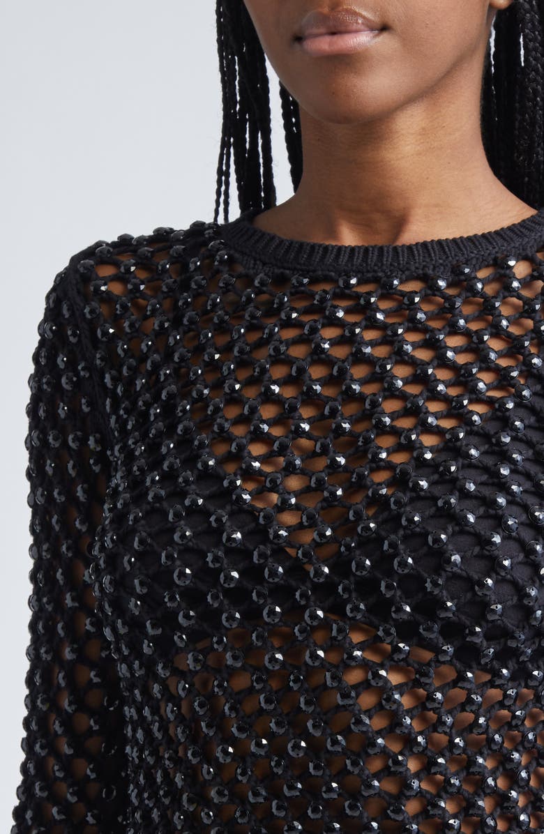 Diotima Enid Crystal Bead Embellished Fishnet Sweater, Alternate, color, Black