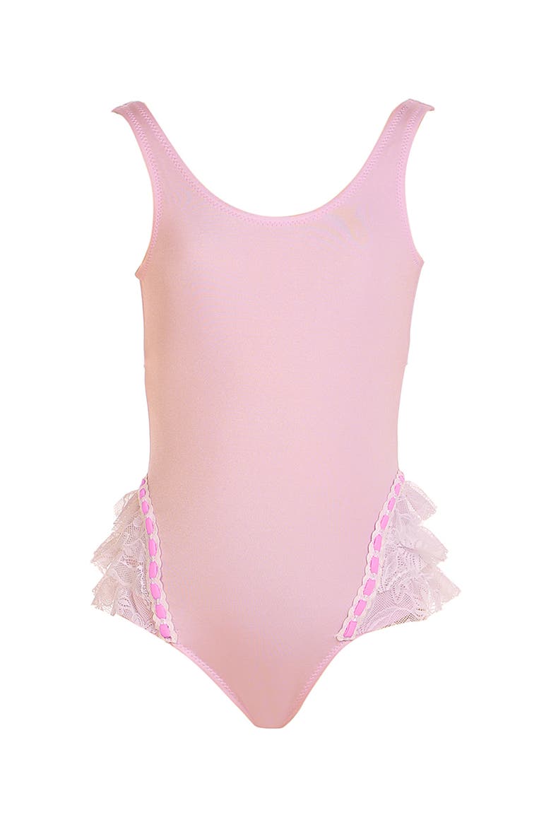 Triple-Layered Lace Ruffle One-Piece Swimsuit, Main, color, Pink