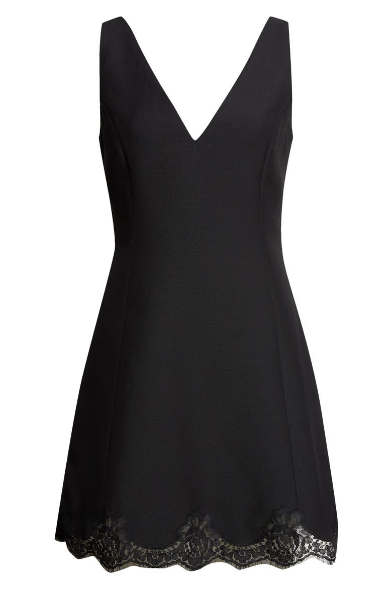 Lace Trim Crepe Minidress, Alternate, color, BLACK