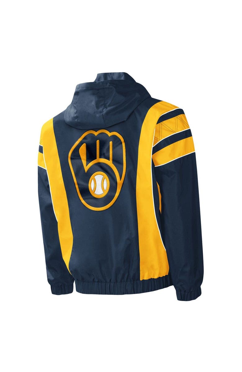 STARTER Men's Starter Navy Milwaukee Brewers Impact Hoodie Half-Zip Jacket, Alternate, color, Navy