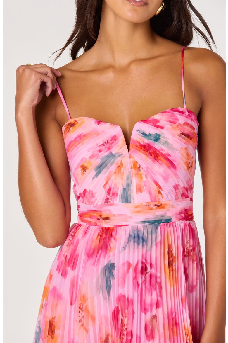 Bayley Floral Print Pleat Party Dress, Alternate, color, PINK MULTI FLORAL