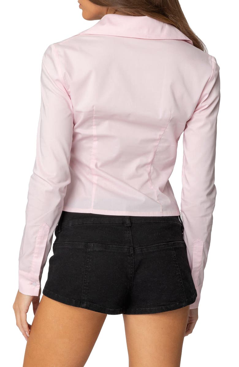 EDIKTED Delphina Ruched Button-Up Shirt, Alternate, color, Light-Pink