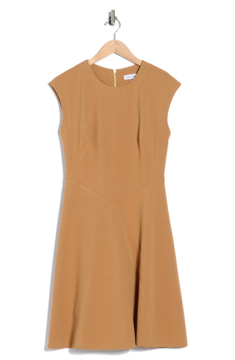 Calvin Klein Cap Sleeve A-Line Dress, Main, color, Luggage