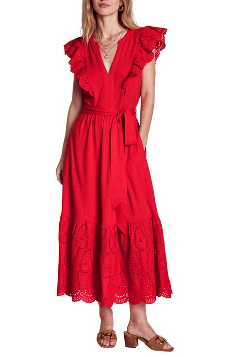 Eyelet Embroidery Tiered Midi Dress