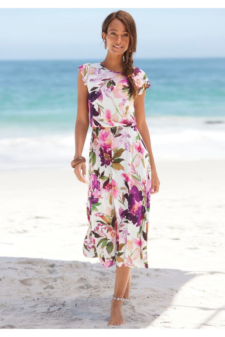 Flutter Sleeve Dress, Alternate, color, White Printed