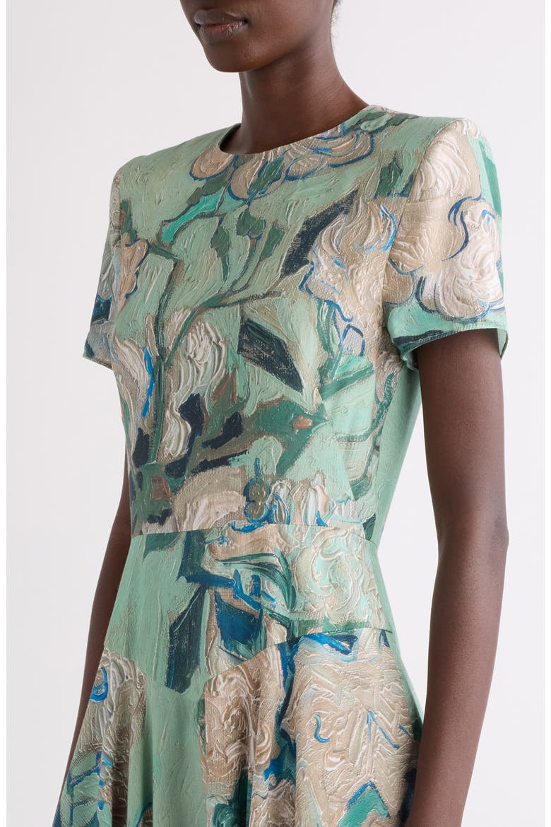 Rose Jacquard Gathered Fit & Flare Dress, Alternate, color, MINT GREEN