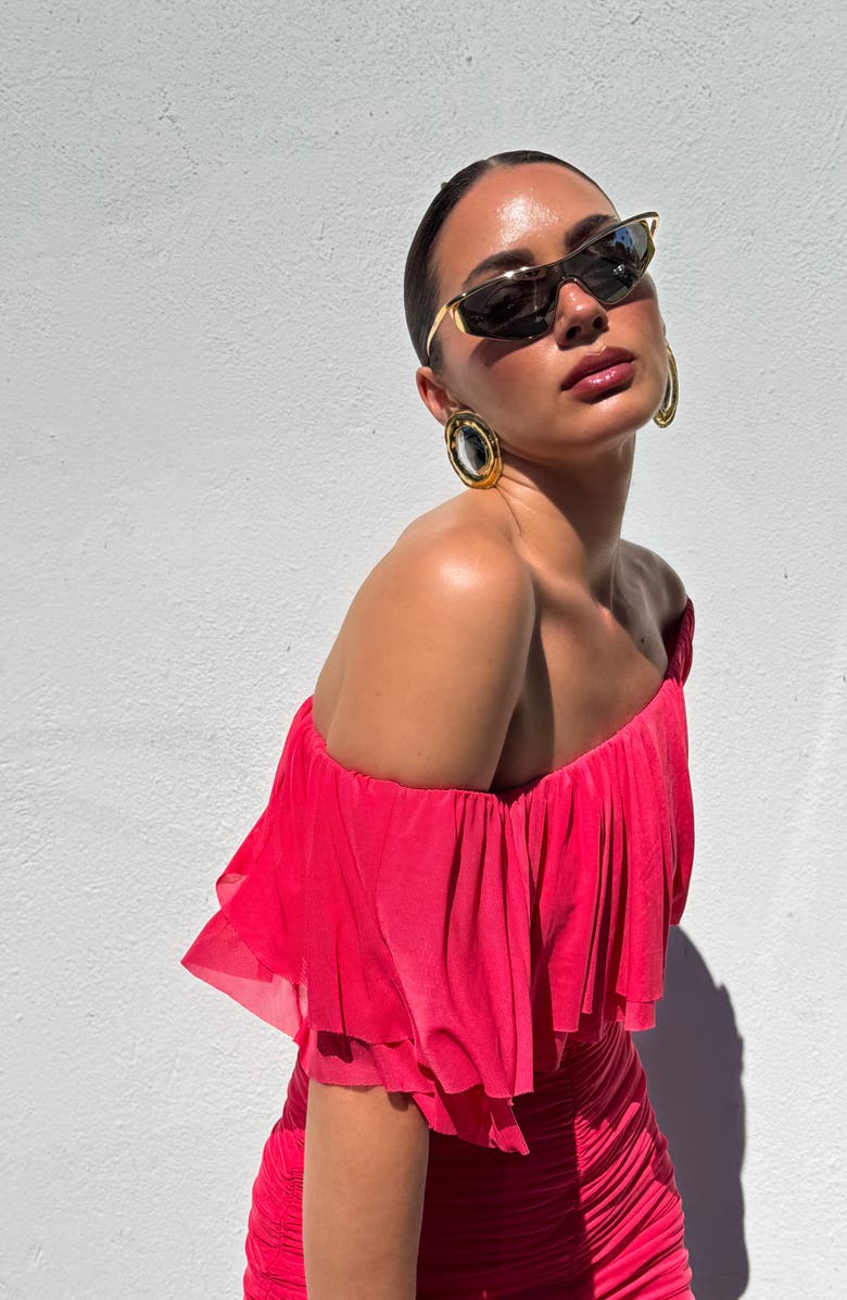 AFRM Vivian One-Shoulder Mesh Minidress, Alternate, color, Strawberry