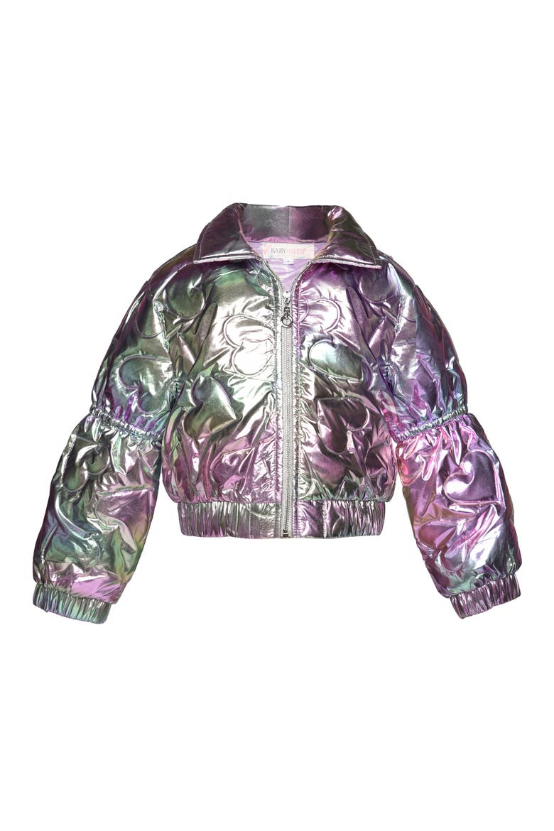 Kids' Heart Quilt Metallic Puffer Jacket, Main, color, RAINBOW PURPLE METALLIC