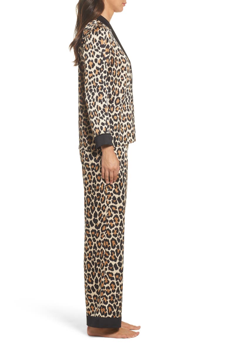 kate spade new york leopard print charmeuse pajamas & sleep mask, Alternate, color, BROWN ANIMAL