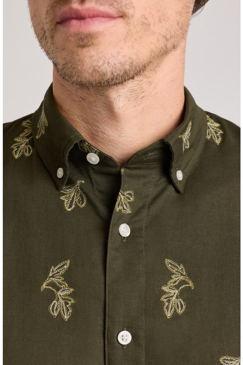 Montauk Embroidered Short Sleeve Button-Down Shirt, Alternate, color, GREEN LEAVES EMBROIDERY