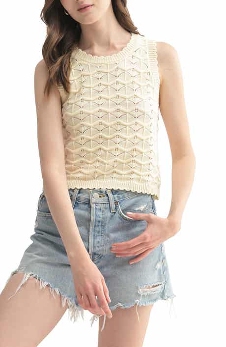 All in Favor Mixed Cotton Blend Pointelle Sweater Vest