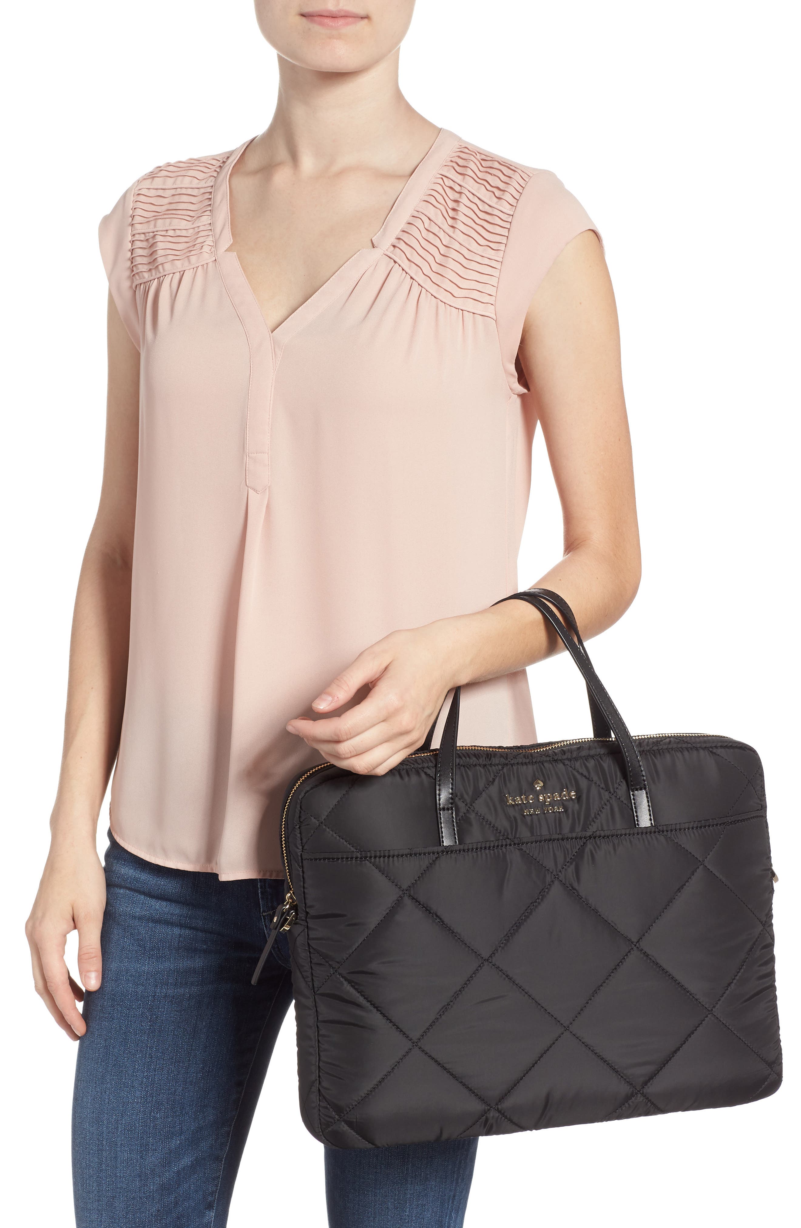 Kate Spade New York quilted nylon universal laptop commuter bag, Alternate, color, 