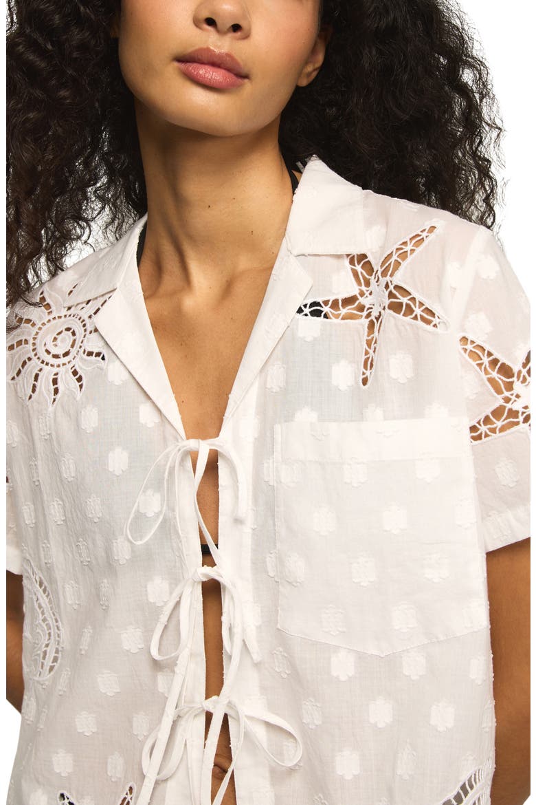 Cutout Woven Tie Front Shirt, Alternate, color, BRIGHT WHITE