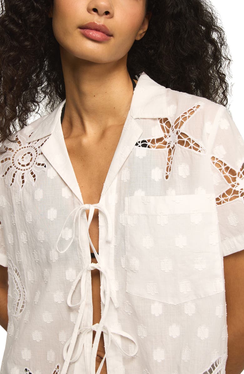 Lucky Brand Cutout Woven Tie Front Shirt, Alternate, color, Bright White