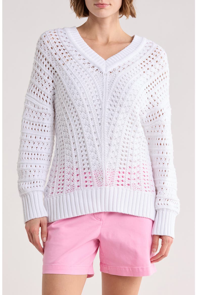 Beachy Open Stitch Cotton Sweater, Main, color, WHITE