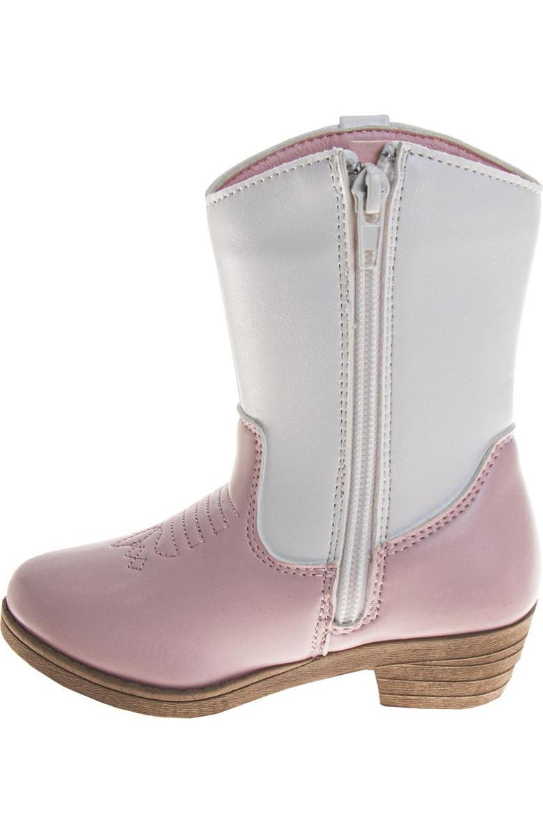 Laura Ashley Girls' Western Boots Stylish TwoTone with Embroidered Detail, Alternate, color, White/Pink