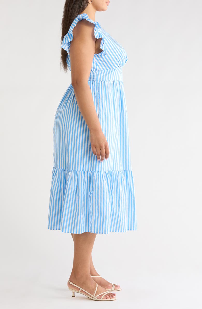 SUGARLIPS Saida Stripe Ruffle Midi Dress, Alternate, color, Blue-White-Stripe