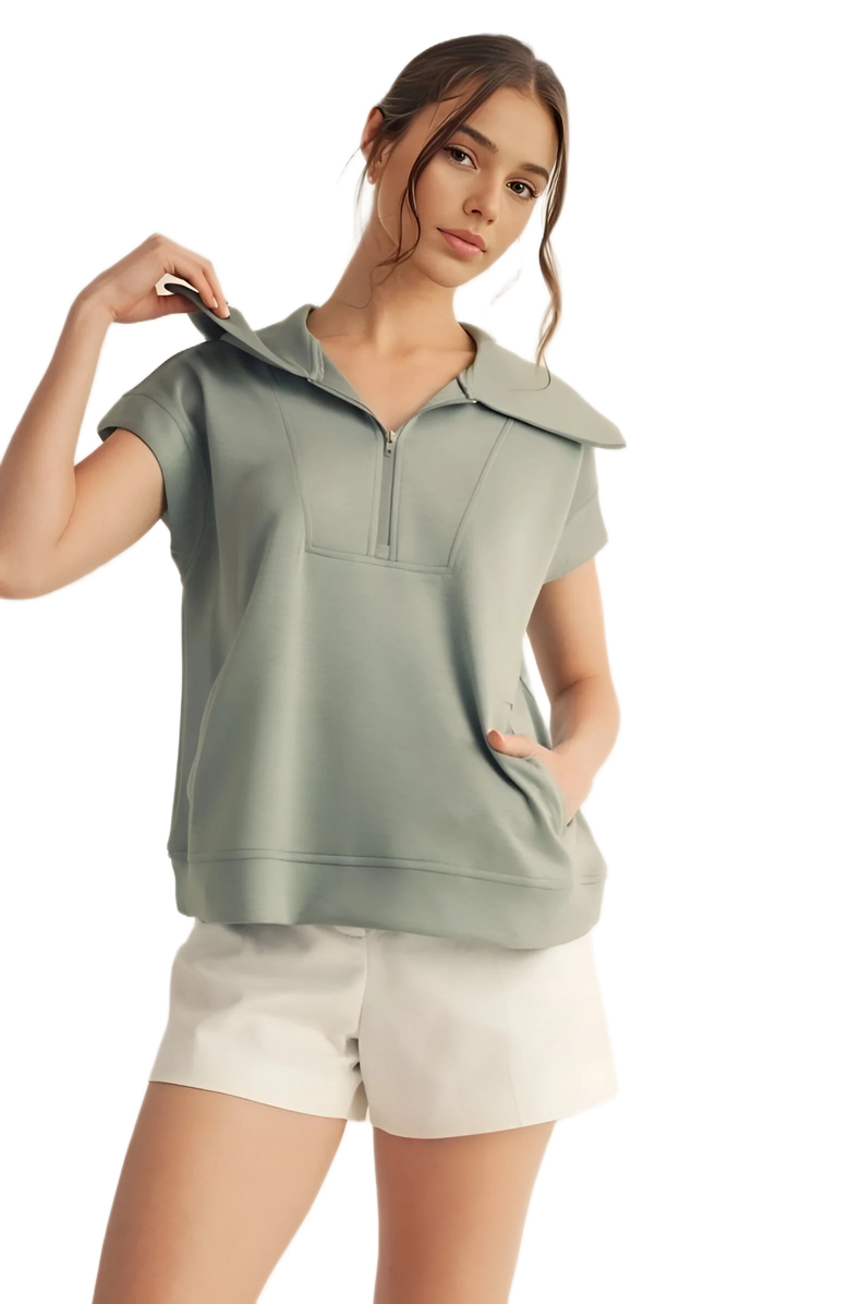 Knit and Lounge Zip Front Sleeveless Top, Alternate, color, Sage Green