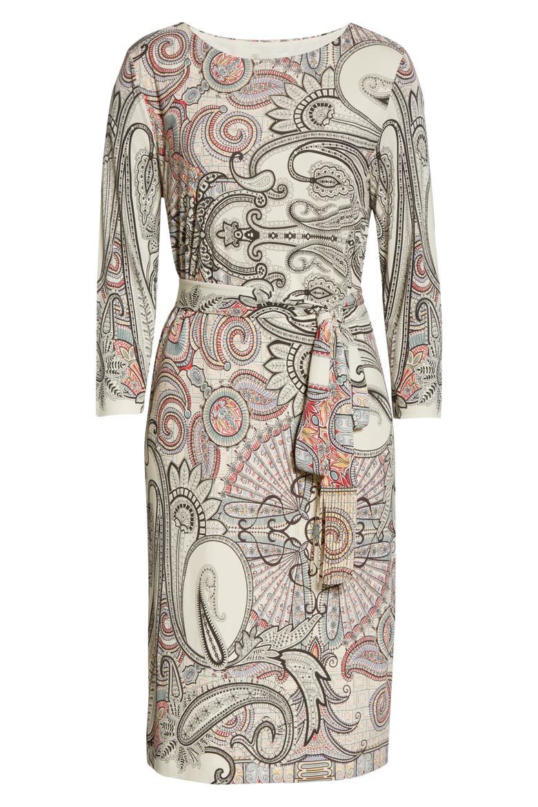 Paisley Print Jersey Dress, Alternate, color, WHITE