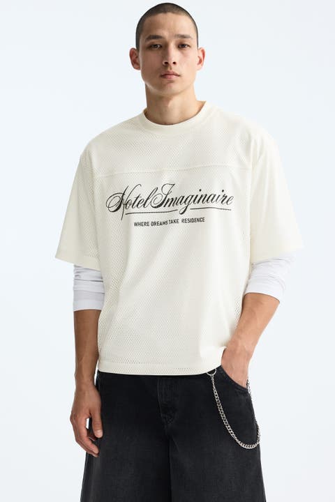 Oversized Fit Printed Mesh T-shirt