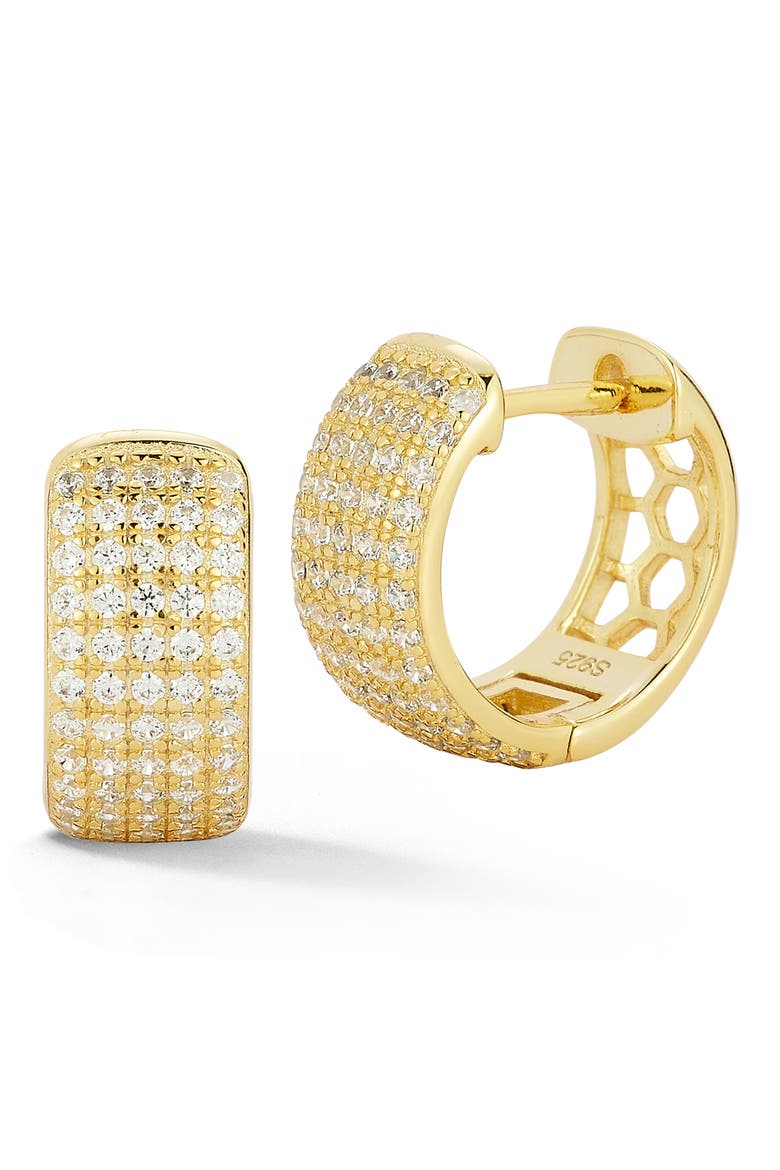 Pavé Cubic Zirconia Huggie Hoop Earrings, Main, color, GOLD