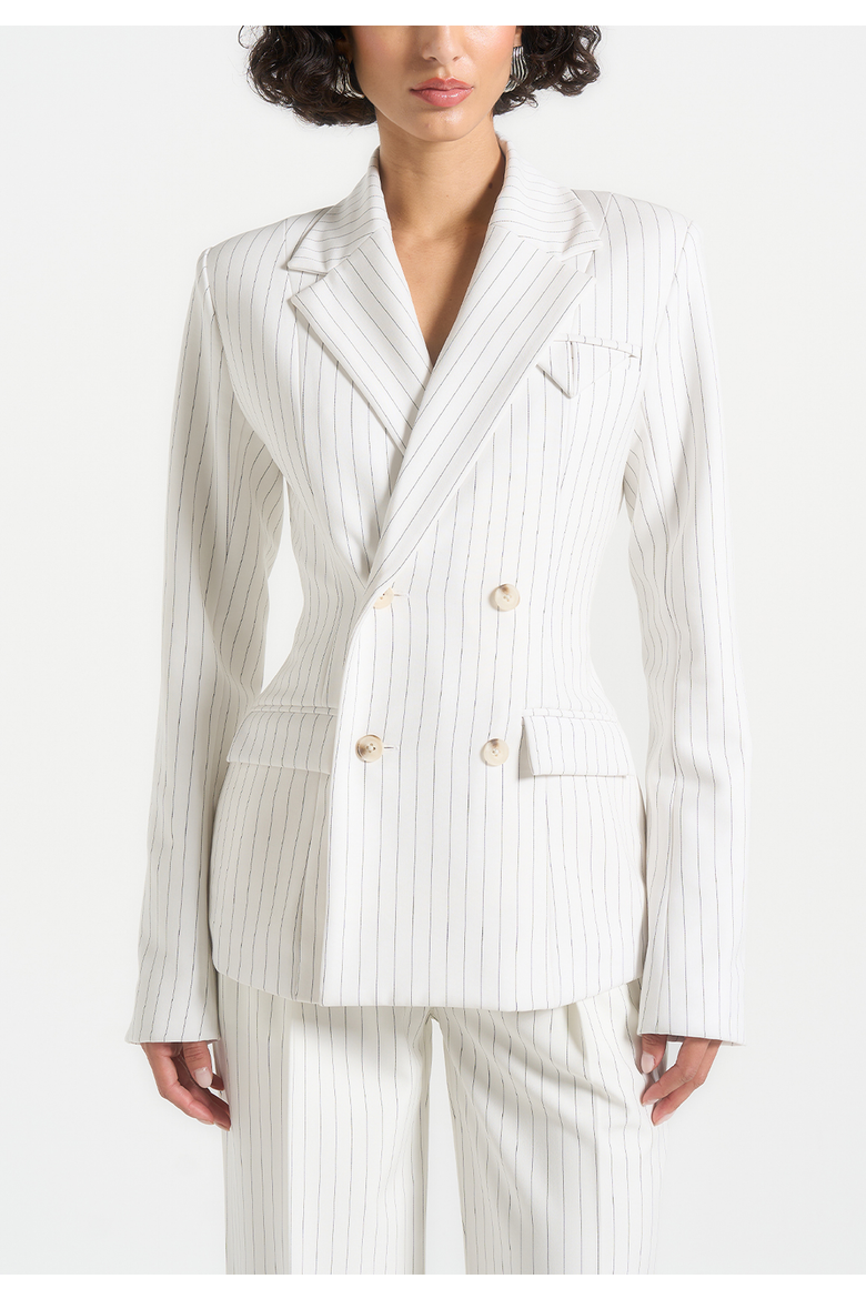 Maia Structured Pinstripe Blazer, Alternate, color, White
