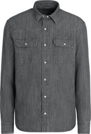 ZEGNA Cotton & Linen Chambray Snap-Up Shirt