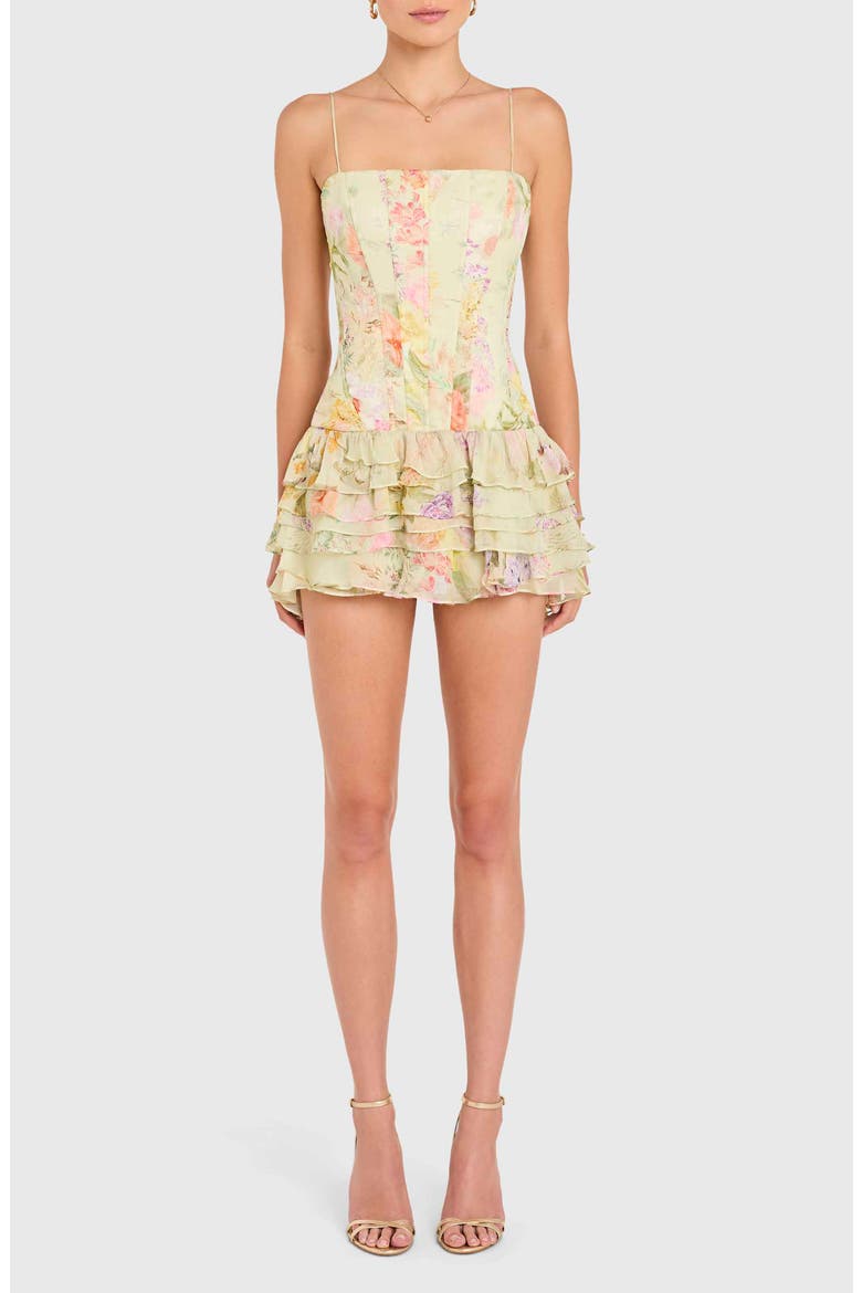 Laureline Floral Print Ruffle Romper, Main, color, ENDIVE MULTI