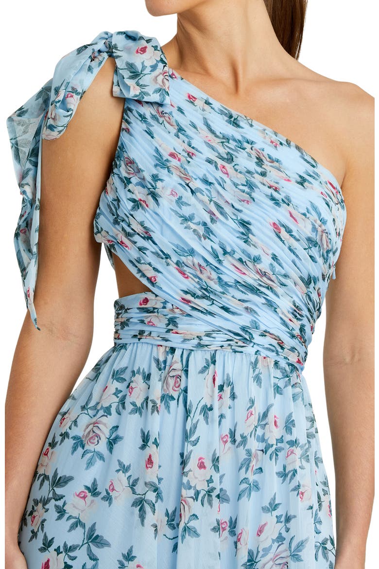 Women's One-Shoulder Floral Chiffon A-Line Gown, Alternate, color, Aqua Multi