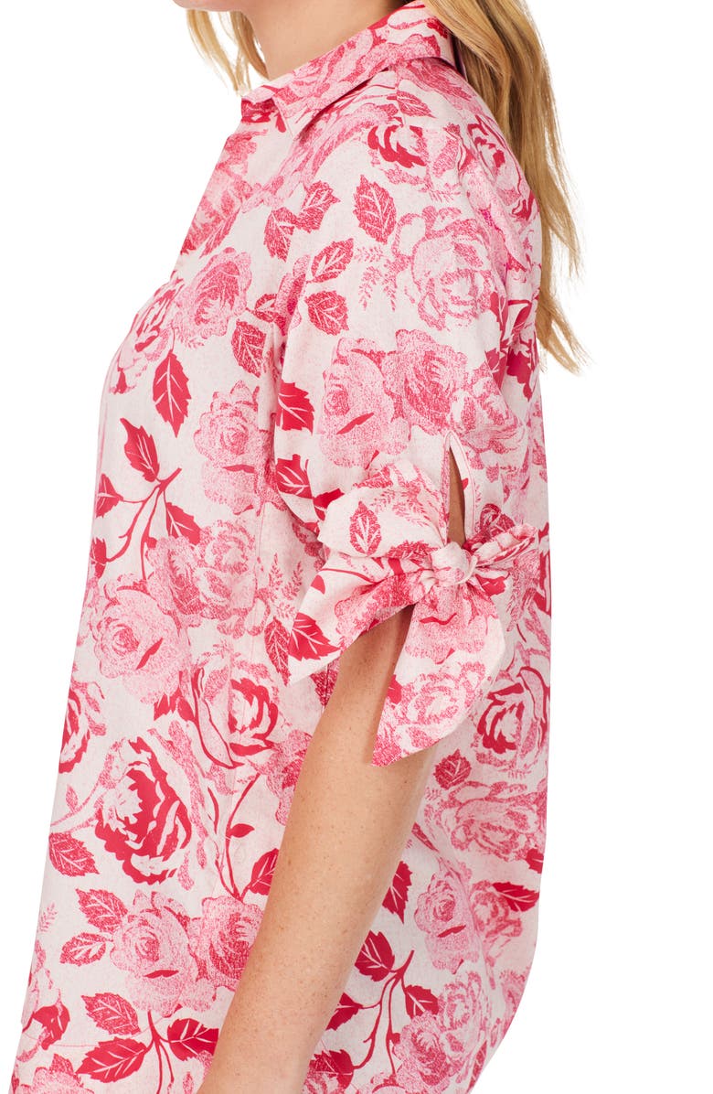 Foxcroft Emma Vintage Rose Bow Sleeve Cotton Tunic Blouse, Alternate, color, Pink Champ